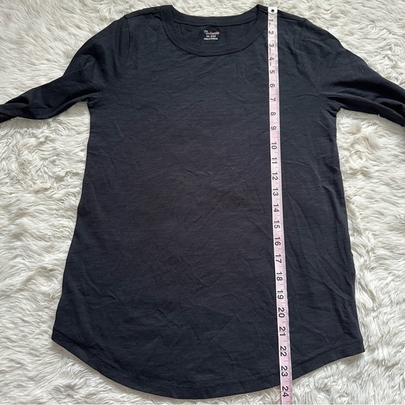 Madewell Top Whisper Cotton Rib-Crewneck Long-Sleeve Tee True Black XXS NWT New - Picture 10 of 11